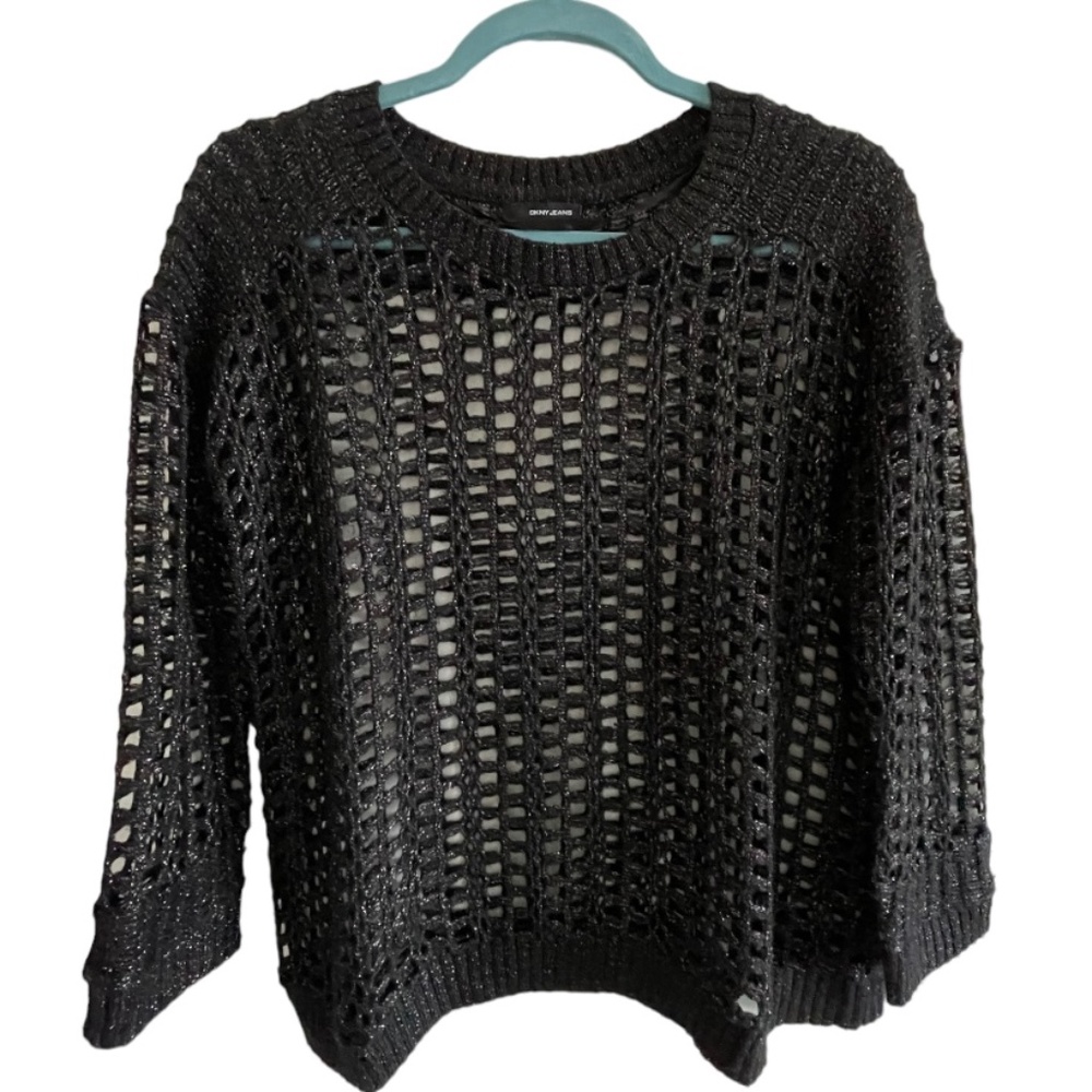 DKNY //Sparkly Black Sweater Crew Neck Overlay🖤✨ - Picture 1 of 10